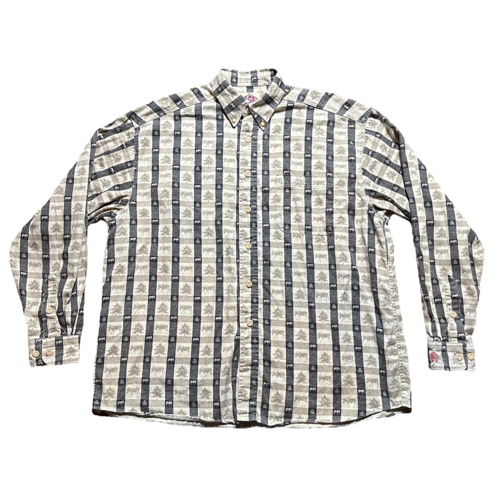 Vintage Barn Fly Western Shirt Mens M All Over Print Elk Cowboy Long Sleeve